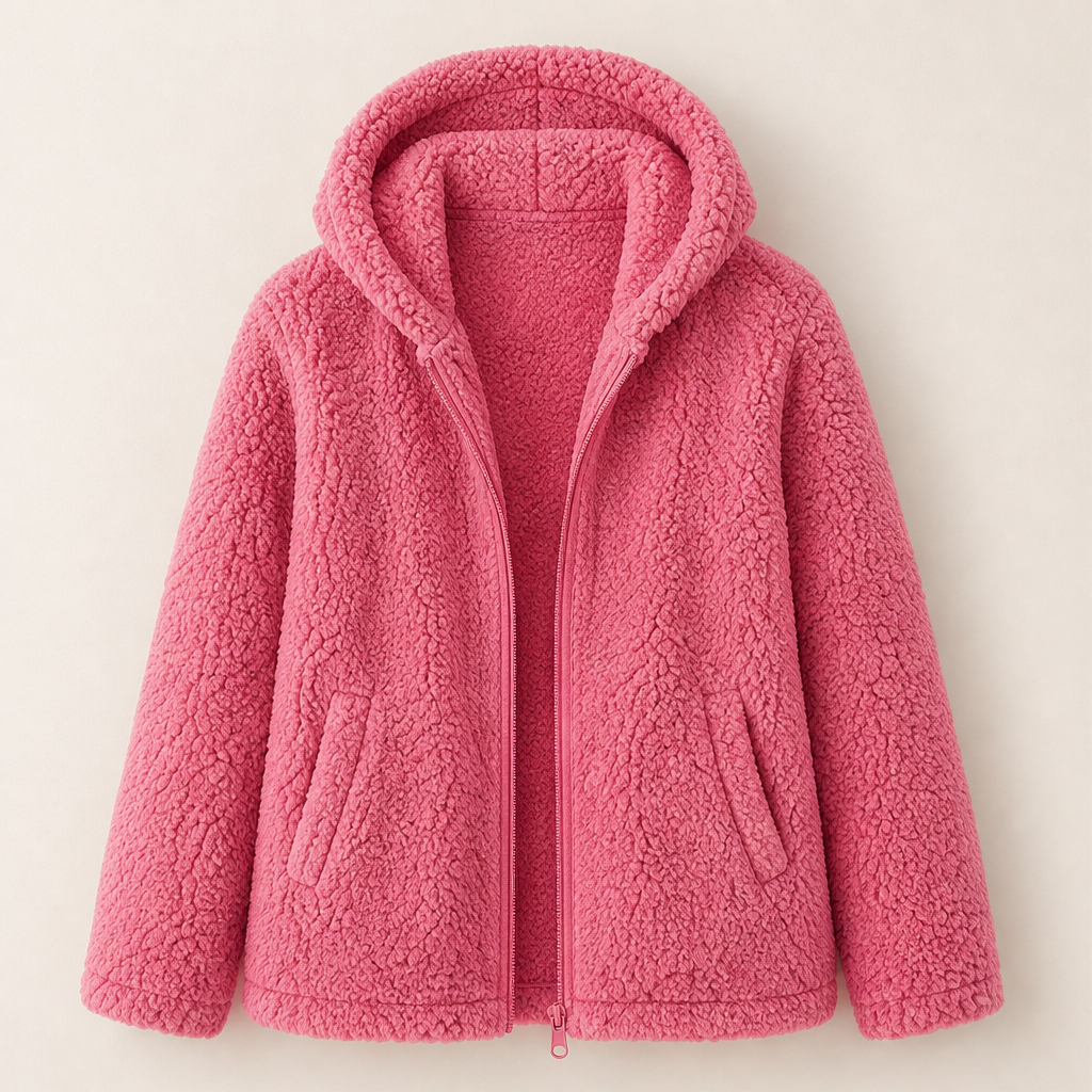 Nuvolina – Giacca Sherpa con Cappuccio e Zip Pink