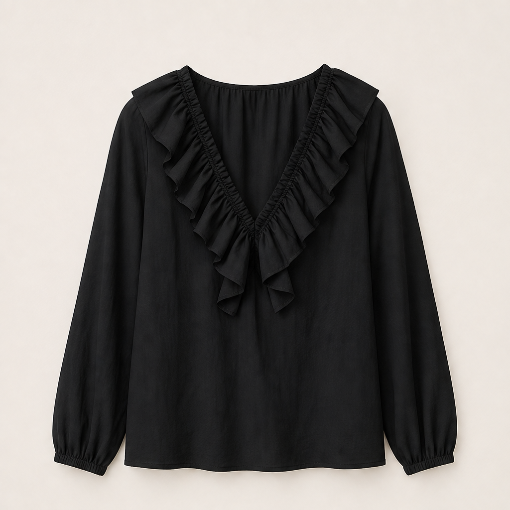Velmora – Camicetta con Scollo a V e Rouches Black
