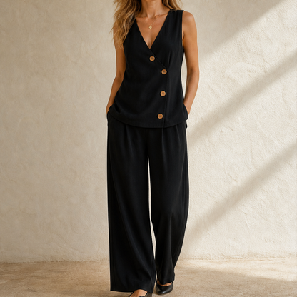 Vienelle – Gilet Smanicato e Pantaloni Completo Due Pezzi Black