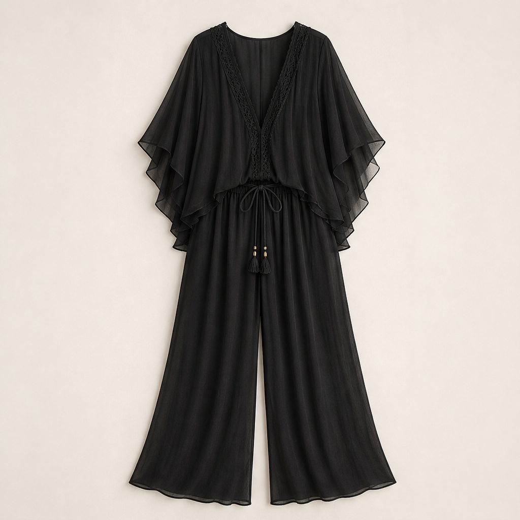 Velorenza – Completo Top Scollo a V e Pantaloni Palazzo Black