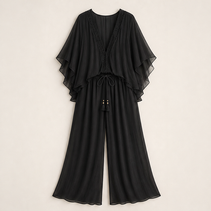 Velorenza – Completo Top Scollo a V e Pantaloni Palazzo Black