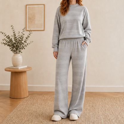 Marielou – Completo a Righe Collo Alto e Pantaloni Larghi Grey