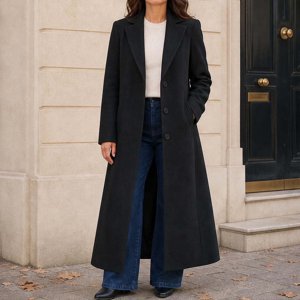 Varonnia – Cappotto Lungo in Misto Lana Black