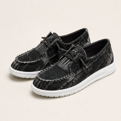 Aigerim – Sneakers Basse in Denim Con Lacci Black