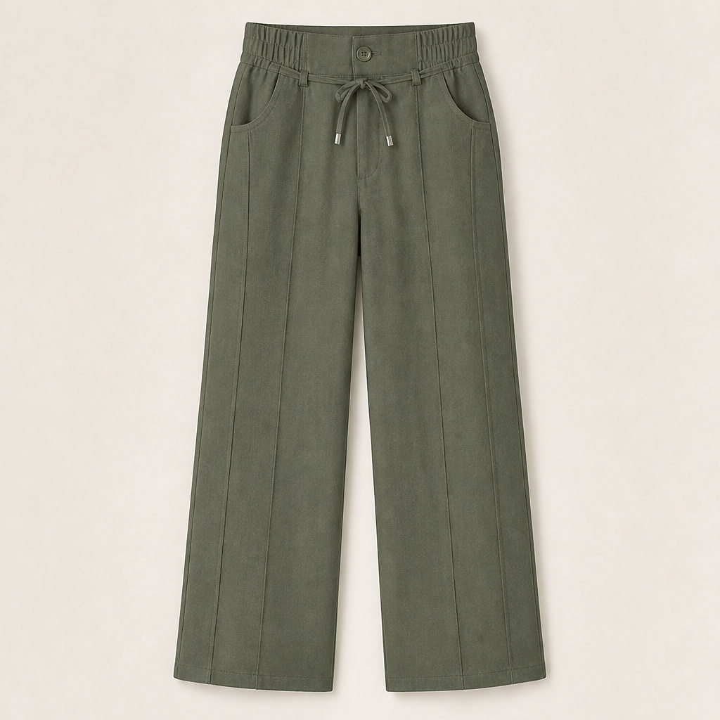 Velmora – Pantaloni a Vita Alta con Cuciture Frontali Olive