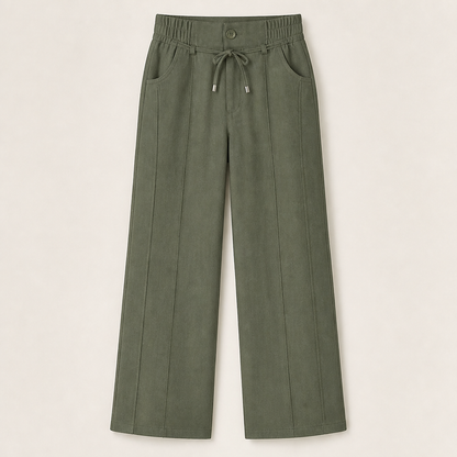 Velmora – Pantaloni a Vita Alta con Cuciture Frontali Olive