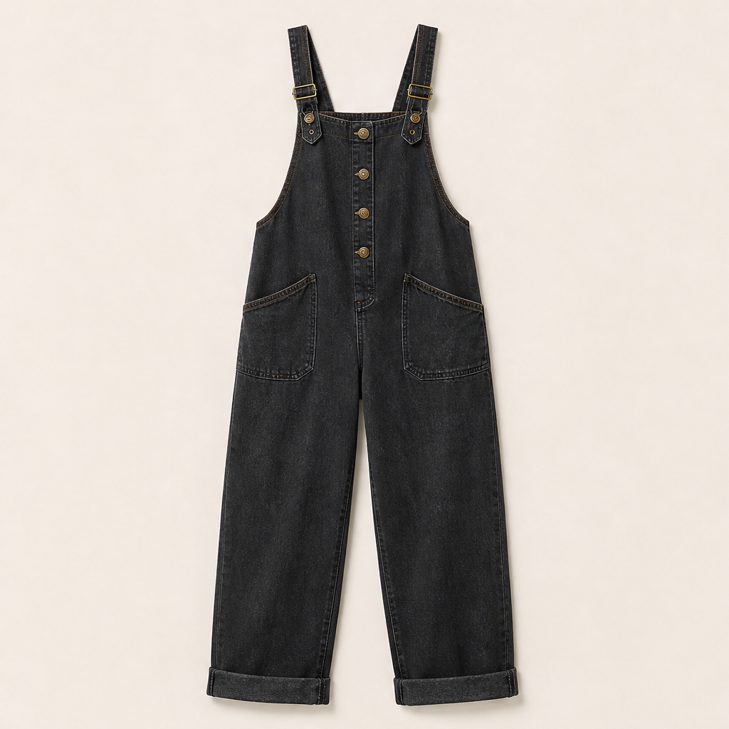 Vareloa – Salopette di Jeans Baggy con Tasche Black