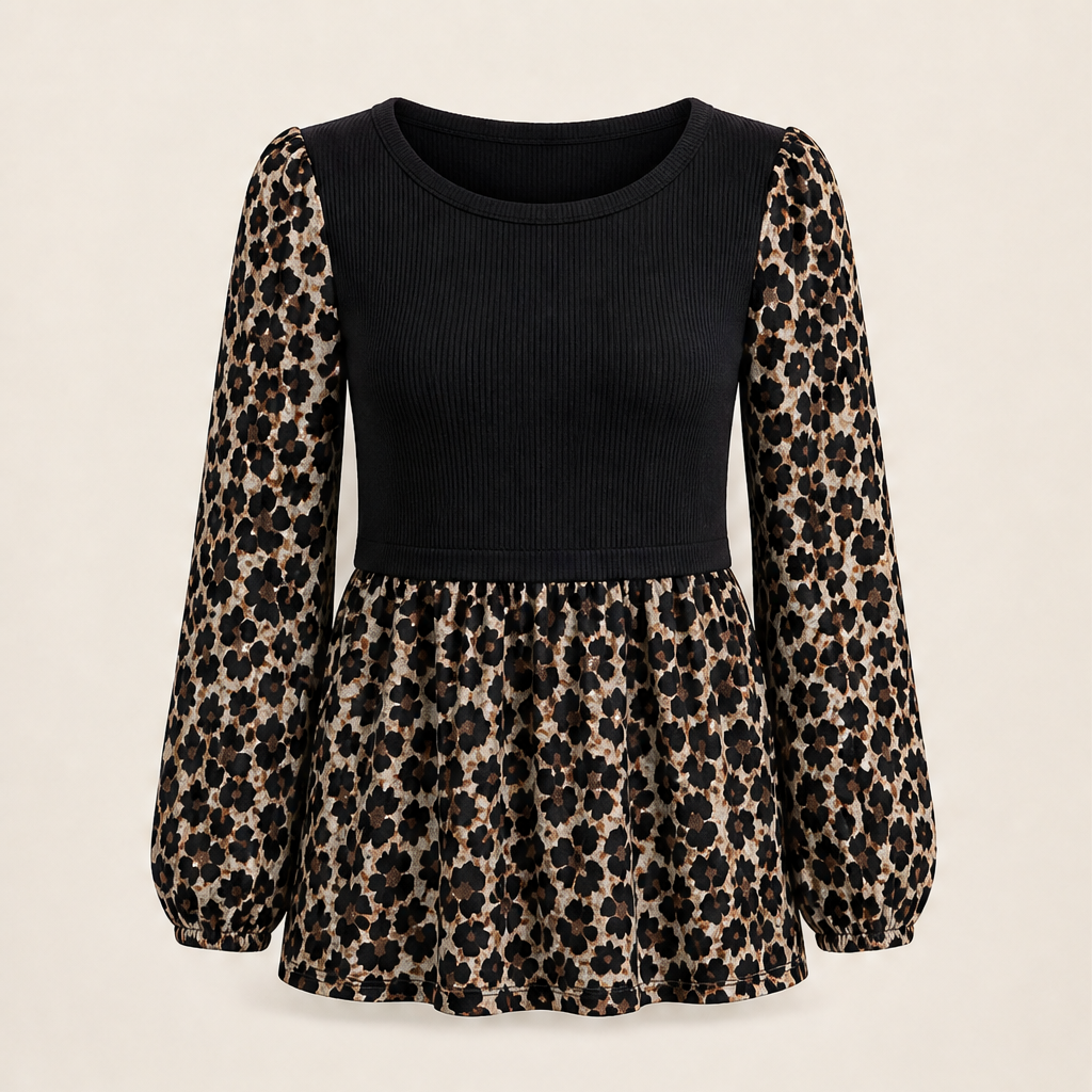 Felvaro – Top Patchwork Leopardato Maniche Lunghe Black