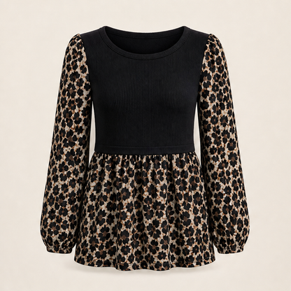 Felvaro – Top Patchwork Leopardato Maniche Lunghe Black