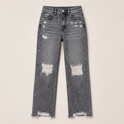 Vareluna – Jeans Strappati Effetto Vintage Grey