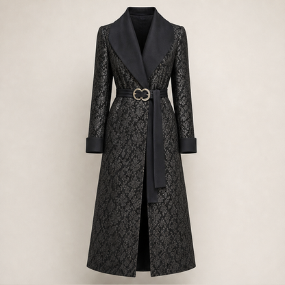 Veloria – Cappotto Lungo con Revers Ampio Contrastante Black