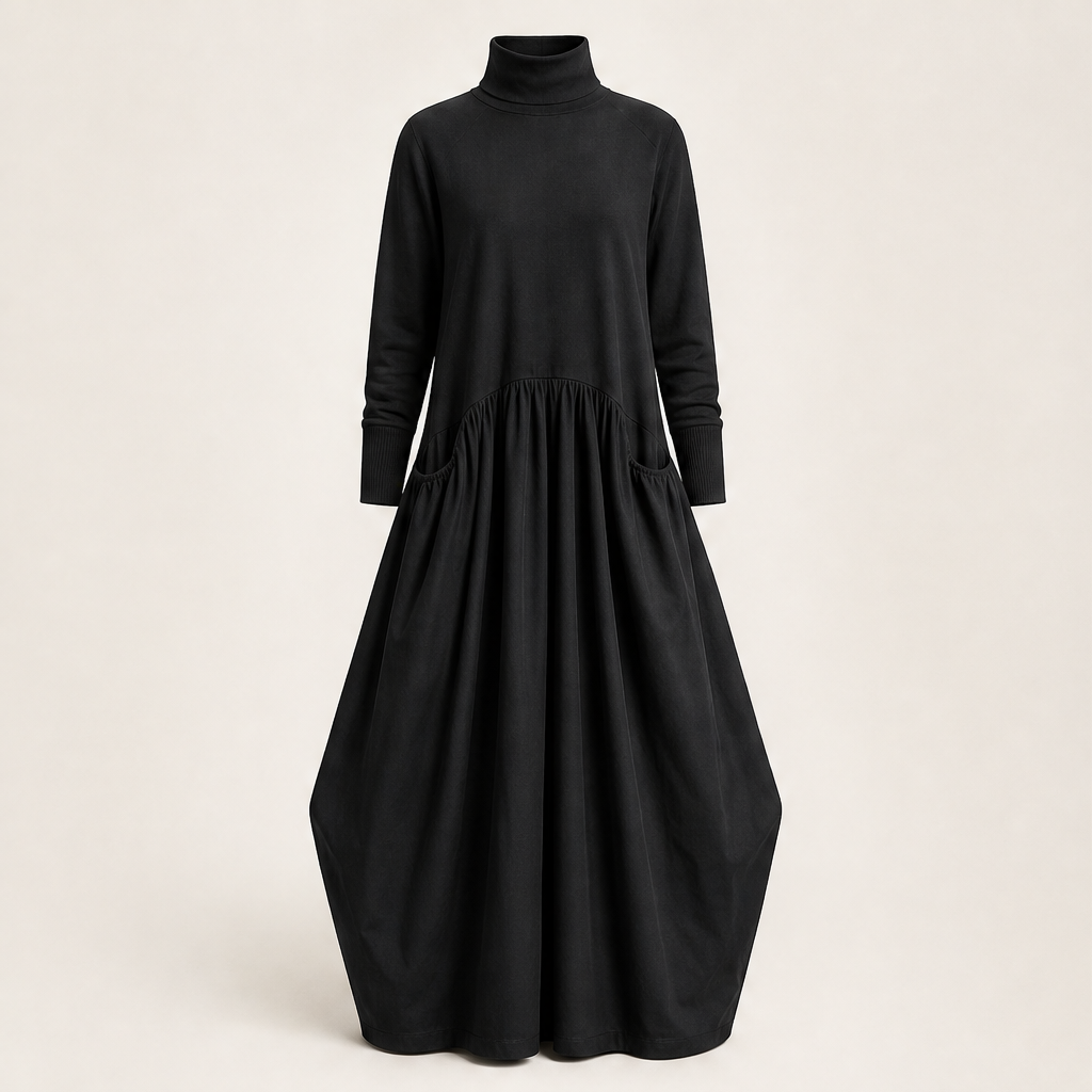 Novarela – Collo Alto Oversize con Tasche Abito Maxi Black