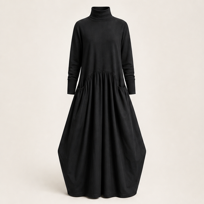 Novarela – Collo Alto Oversize con Tasche Abito Maxi Black