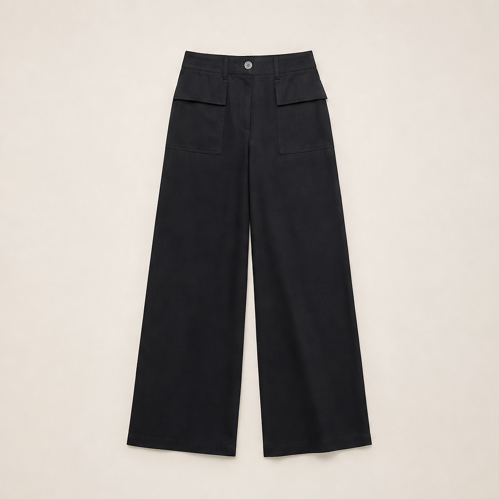 Marlow Pantaloni Donna a Gamba Larga in Cotone e Lino - Pantaloni Casual Fluidi a Vita Alta Nero