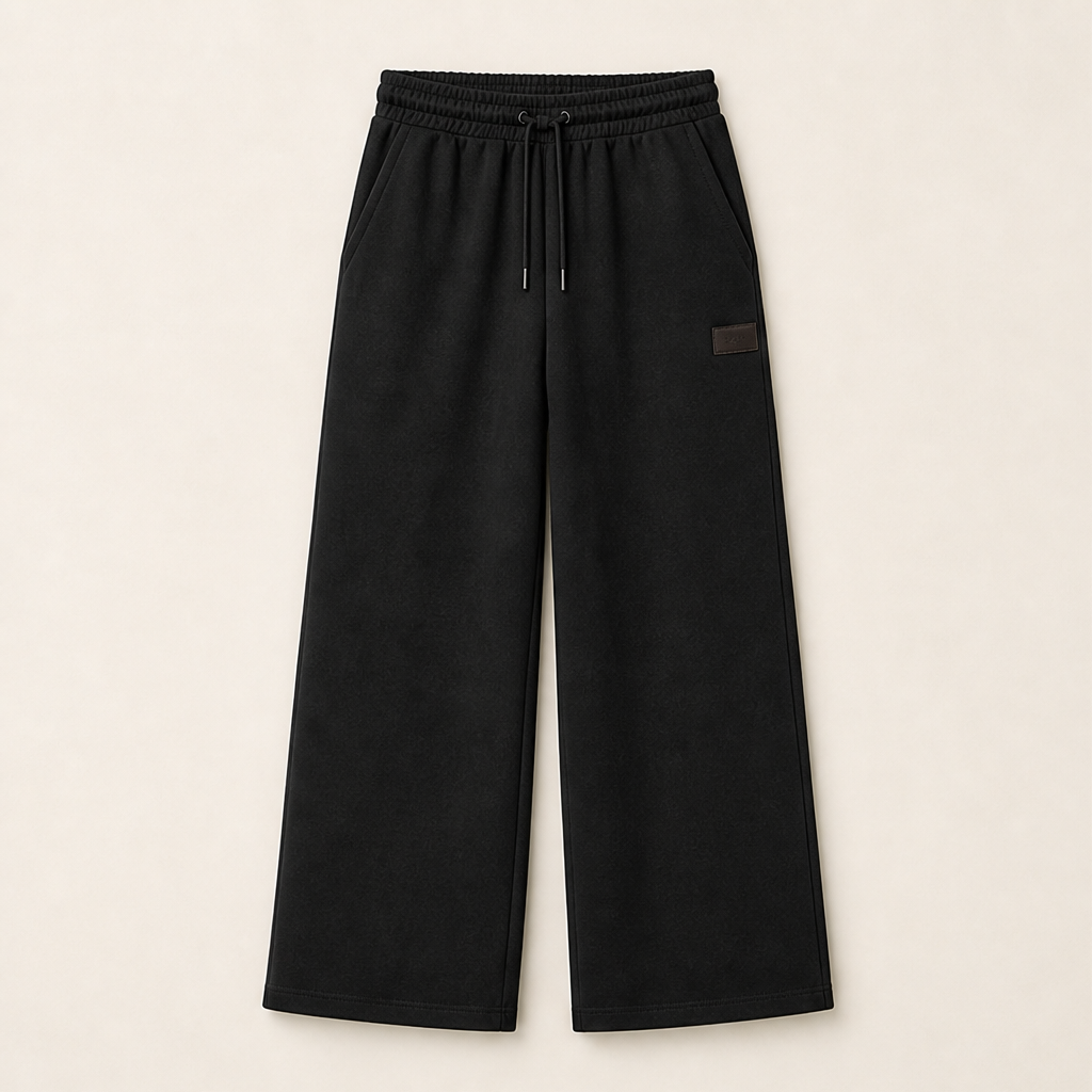 Morelio – Pantaloni Wide Leg in Felpa con Coulisse Black