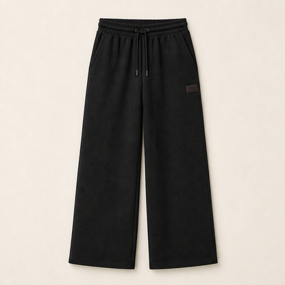 Morelio – Pantaloni Wide Leg in Felpa con Coulisse Black