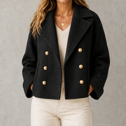 Camelora – Cappotto Corto Doppiopetto in Misto Lana Black