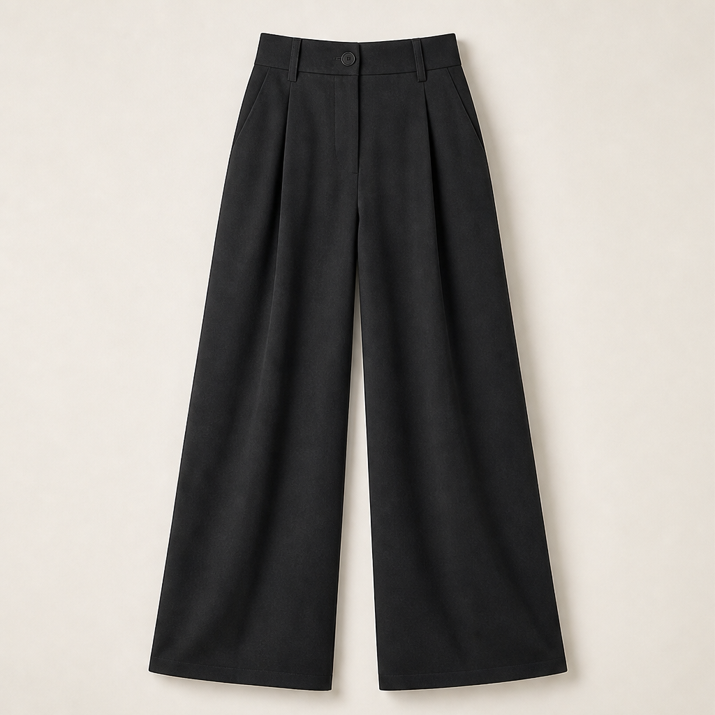 Voliera – Pantaloni Sartoriali a Vita Alta Gamba Larga Black