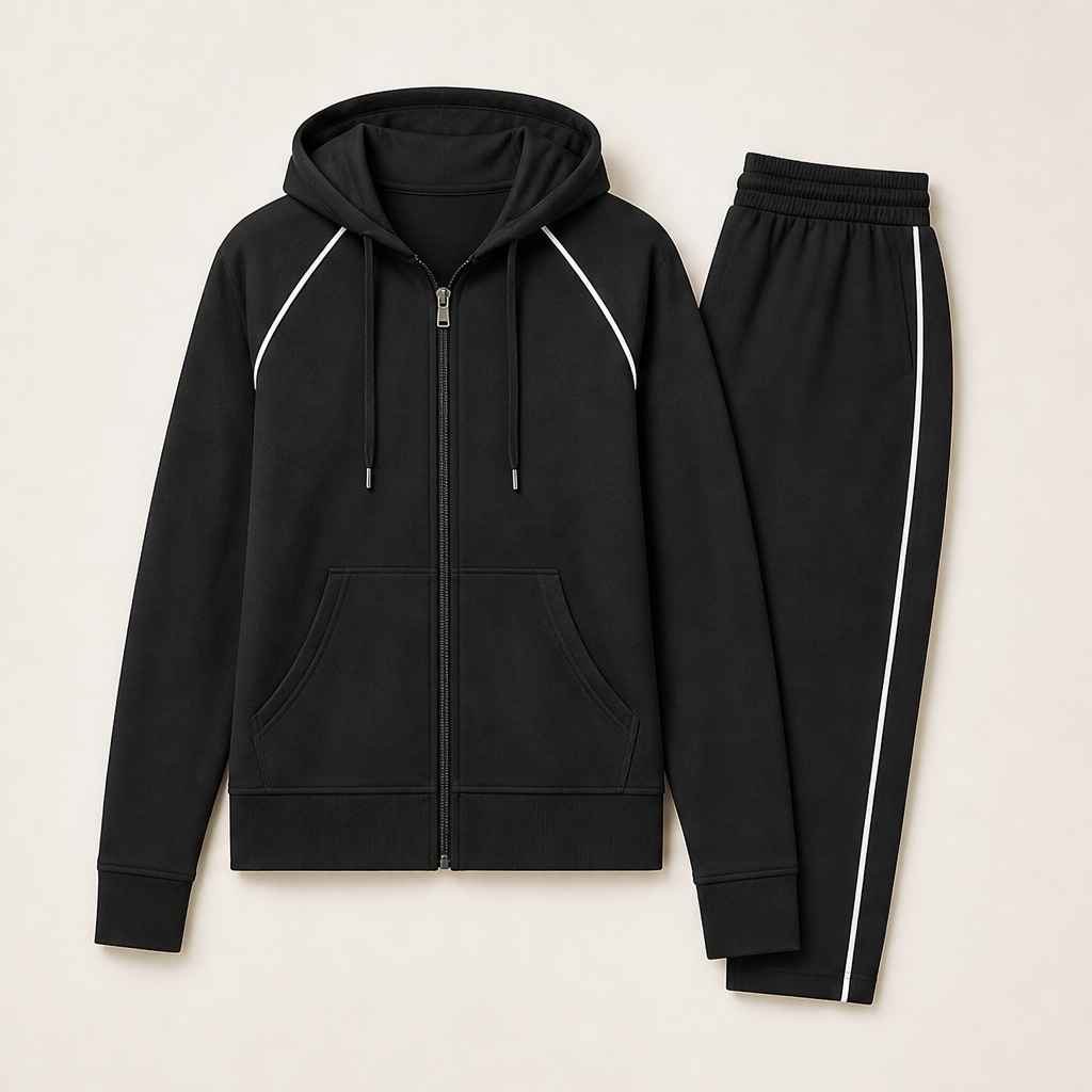Velomia – Felpa con Zip e Pantaloni Tuta Set Due Pezzi Black