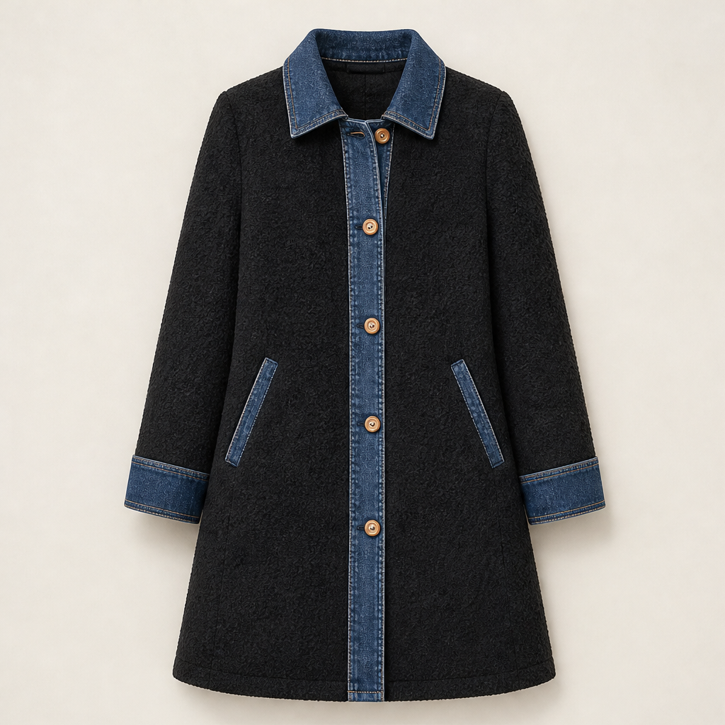 Velmora – Cappotto Midi in Pile Patchwork Denim Black