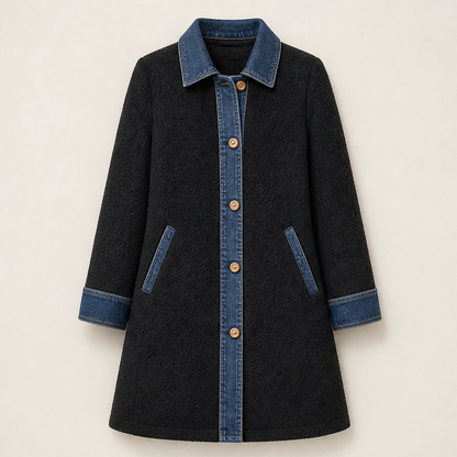 Velmora – Cappotto Midi in Pile Patchwork Denim Black