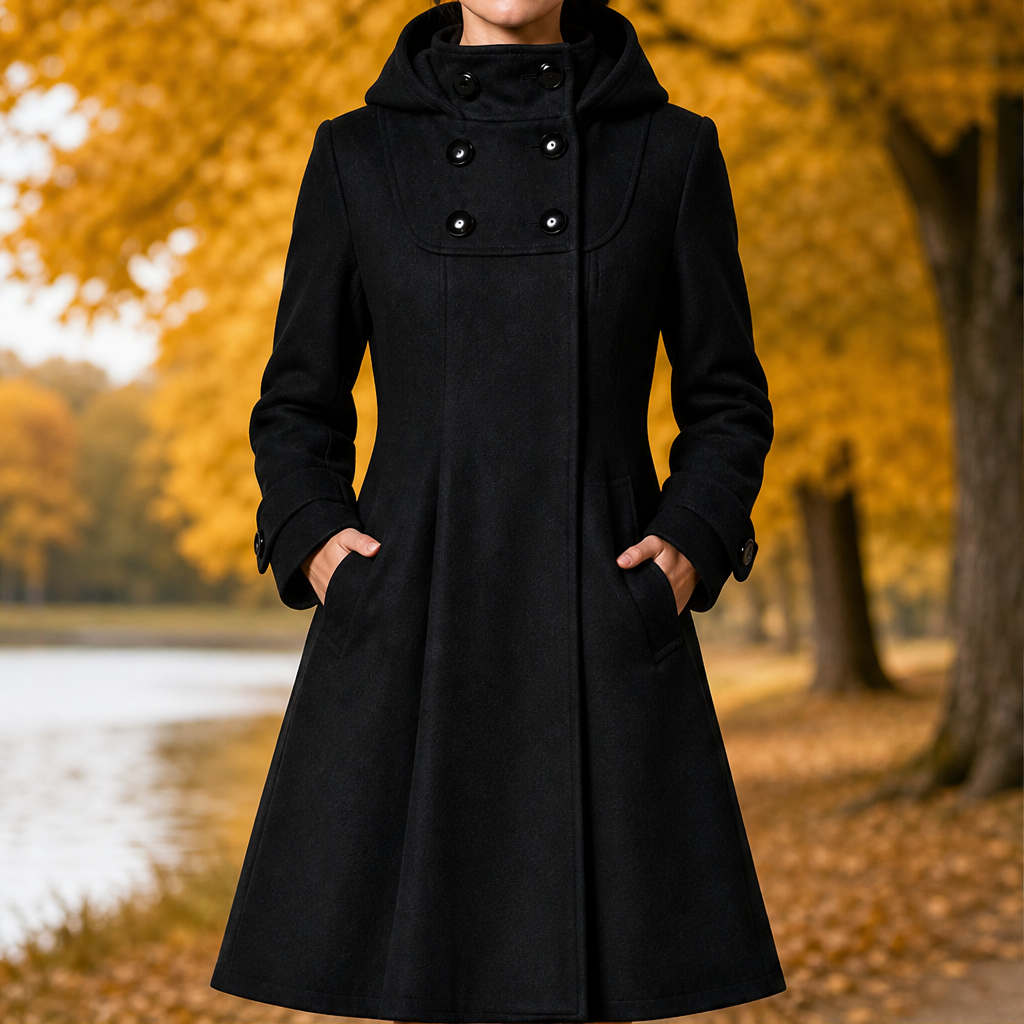 Khadidja – Cappotto Doppiopetto con Cappuccio Black