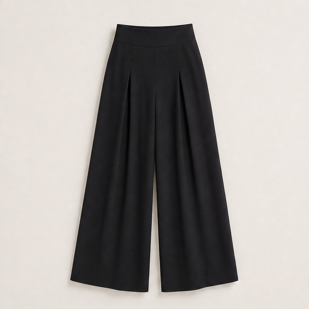 Velorene – Pantaloni Palazzo a Vita Alta Plissettati Black