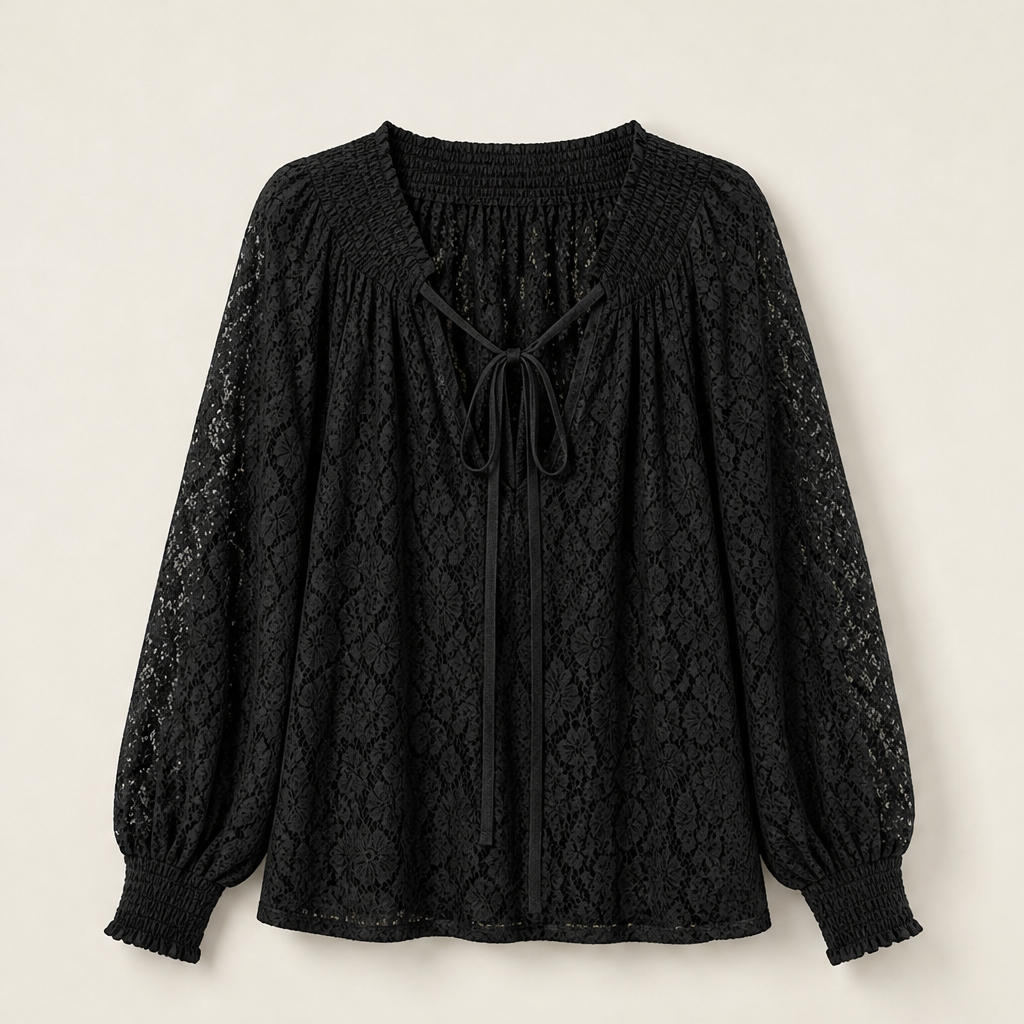 Veluria – Blusa in Pizzo con Coulisse Black