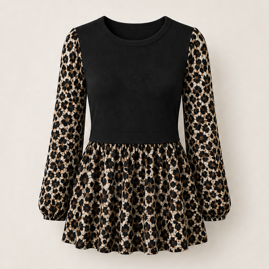 Velmara – Top Tunica a Contrasto Leopardato Black