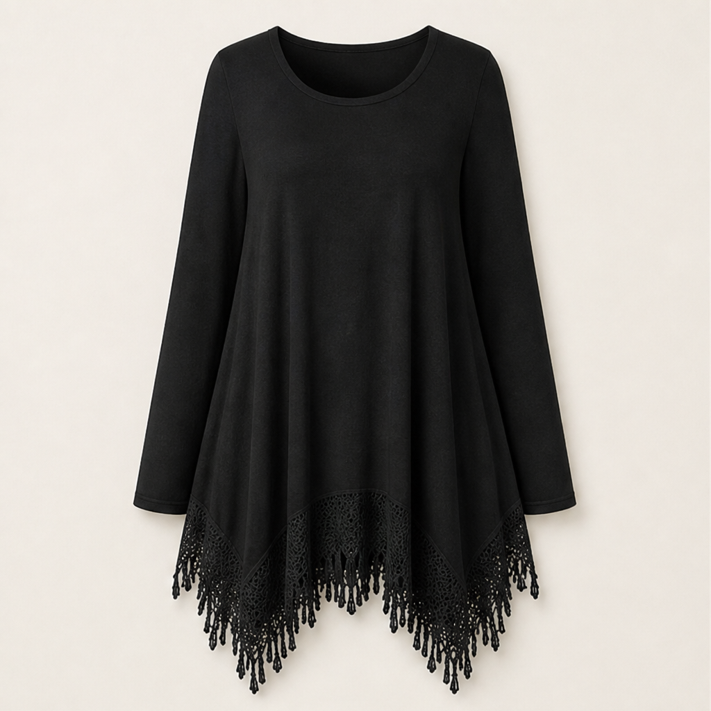 Velouna – Tunica Bohémien con Pizzo e Frange Black