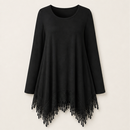 Velouna – Tunica Bohémien con Pizzo e Frange Black
