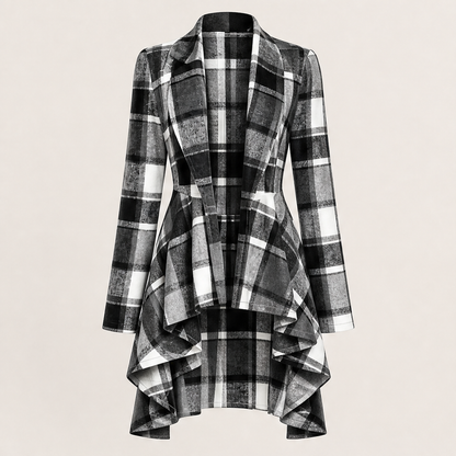 Varella – Cappotto Peplum a Scacchi Asimmetrico Grey