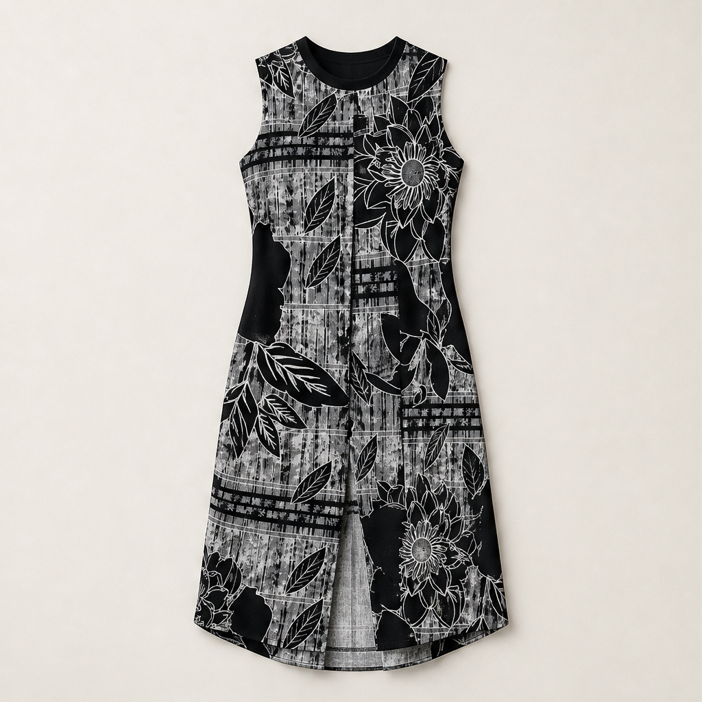 Vionella – Abito Smanicato Stampa Floreale a Fiore Unico Black