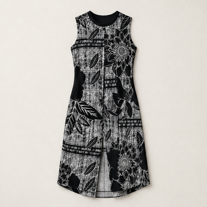 Vionella – Abito Smanicato Stampa Floreale a Fiore Unico Black