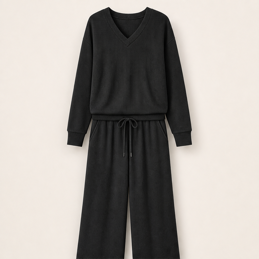 Morvena – Completo Scollo a V in Maglia Black
