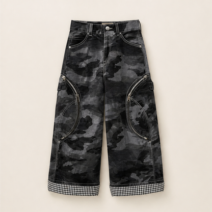 Kamuflo – Pantaloni Cargo Camo Baggy a Gamba Larga Black Camo