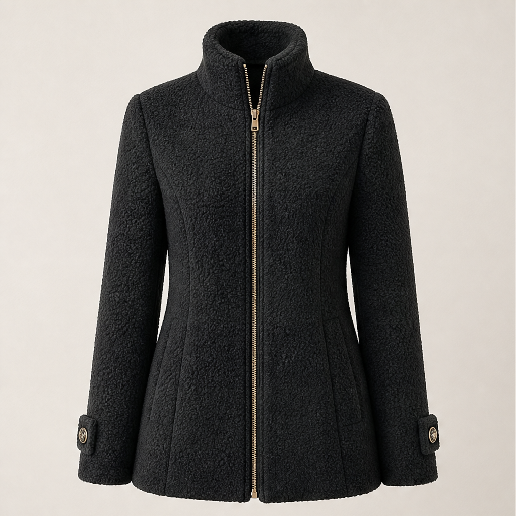 Morvenne – Giacca in Pile Collo Alla Coreana Black
