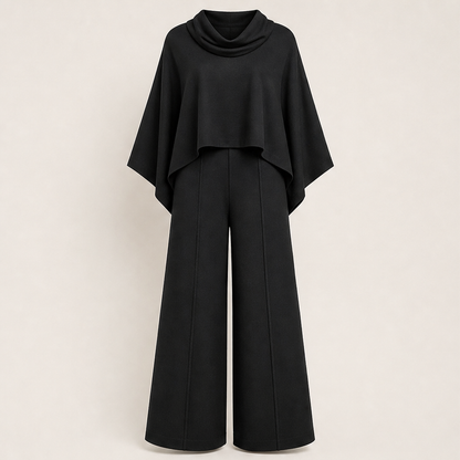 Velarosa – Completo Mantella Collo Alto e Pantaloni Palazzo Black