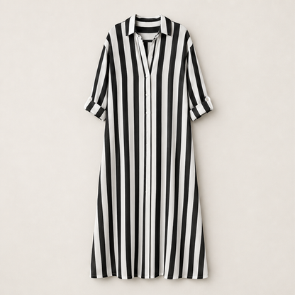 Marielle – Abito Maxi a Righe Collo Camicia Black
