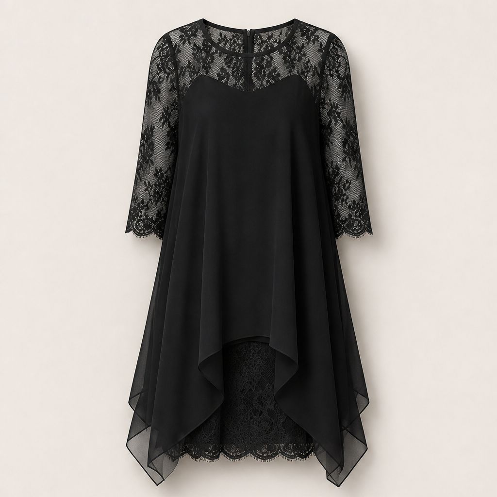 Lorentia – Abito Asimmetrico con Pizzo Black