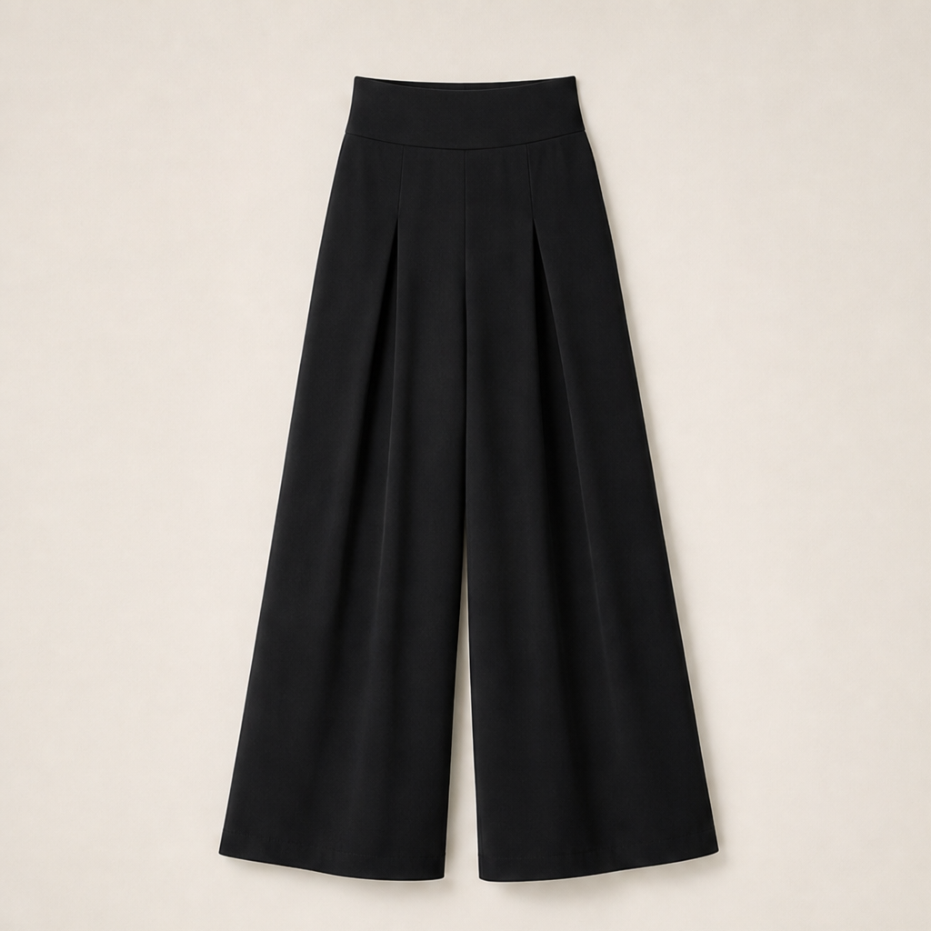 Velarosa – Pantaloni a Vita Alta Gamba Larga Plissettati Black