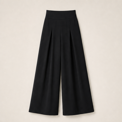 Velarosa – Pantaloni a Vita Alta Gamba Larga Plissettati Black