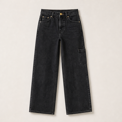 Varelio – Jeans Dritti a Vita Alta Comfort Black