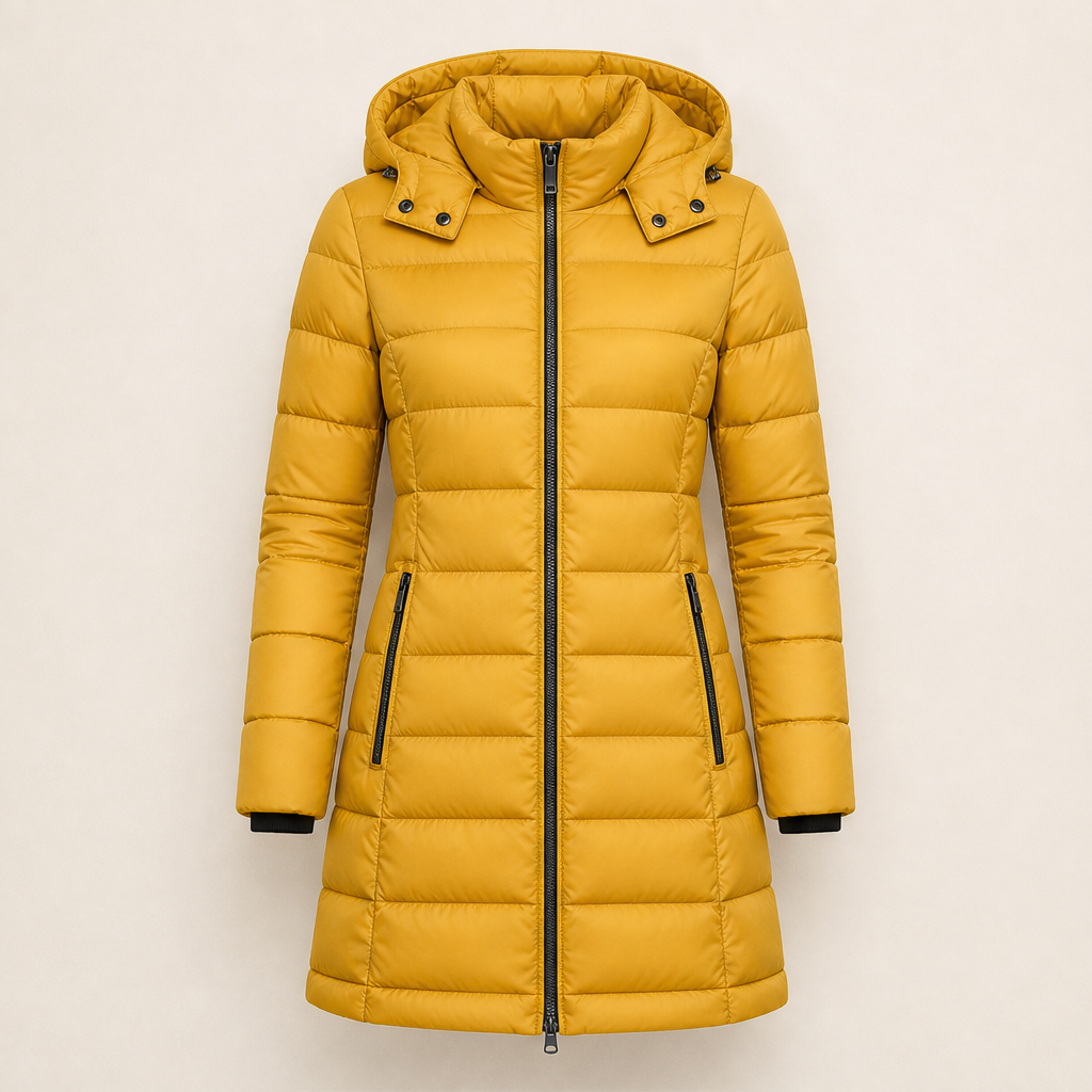 Novanne – Piumino Lungo Trapuntato con Cappuccio Yellow