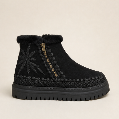 Novarra – Stivaletto Floreale in Suede Choc Black