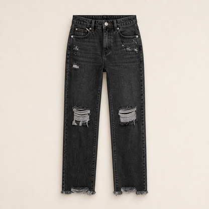 Vellara – Jeans Dritti Vita Alta Strappati Black