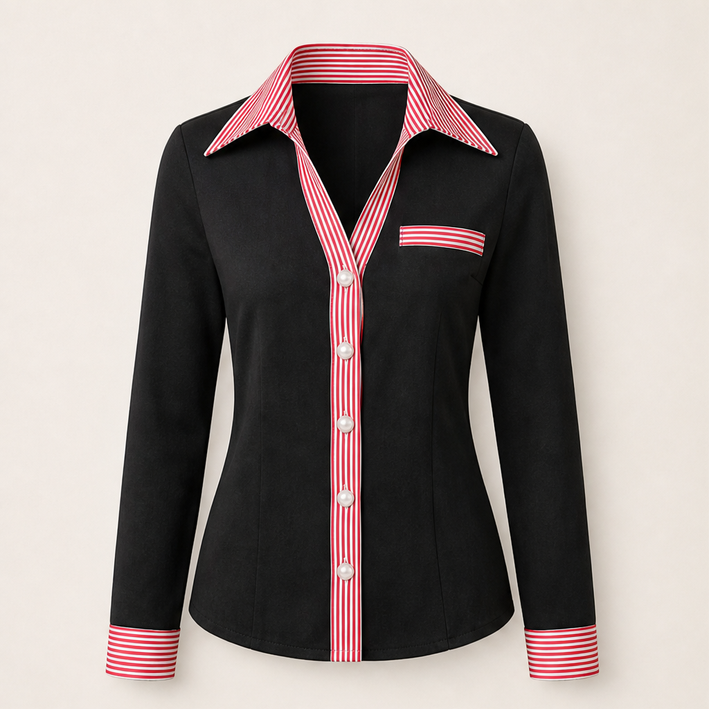 Velmira – Camicia Scamosciata Collo a V Bottoni Perla Black