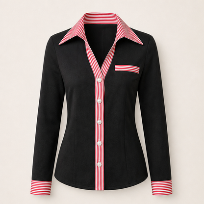 Velmira – Camicia Scamosciata Collo a V Bottoni Perla Black