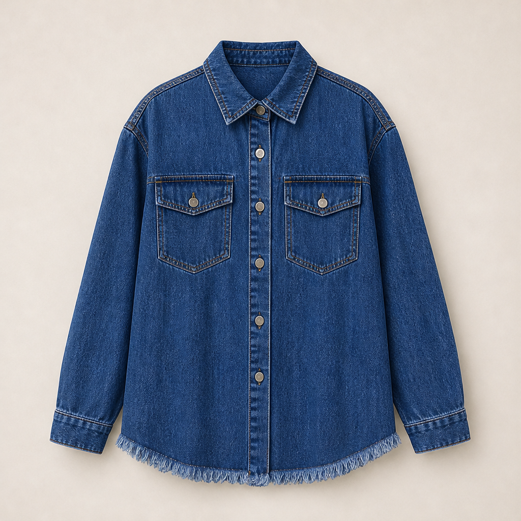 Vallesca – Giacca di Jeans Oversize Orlo Sfrangiato Blue