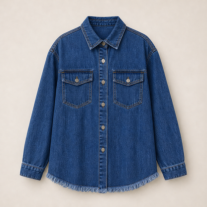 Vallesca – Giacca di Jeans Oversize Orlo Sfrangiato Blue